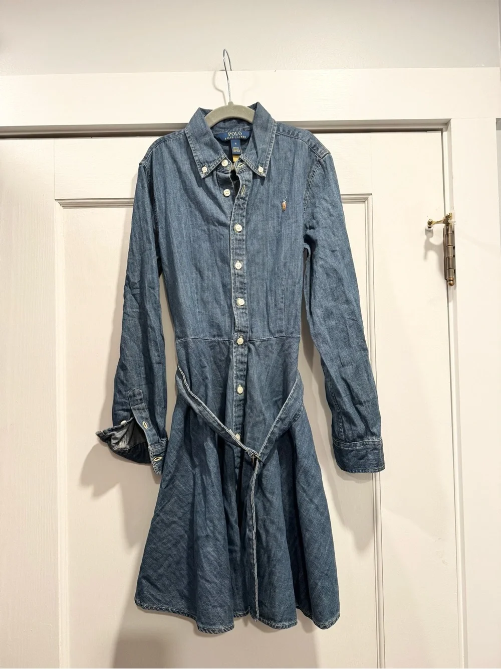 Ralph‎ Lauren Girls Belted Cotton Denim Shirtdress 10 Preppy Western Fall School
